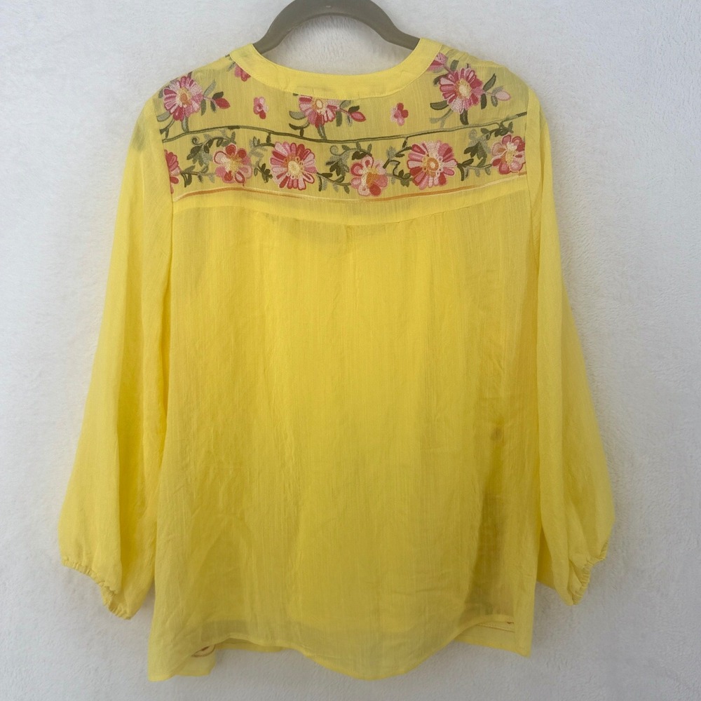 Figueroa & Flower Embroidered Blouse Womens PL Yellow Floral Pintuck Peasant Top - Picture 3 of 8